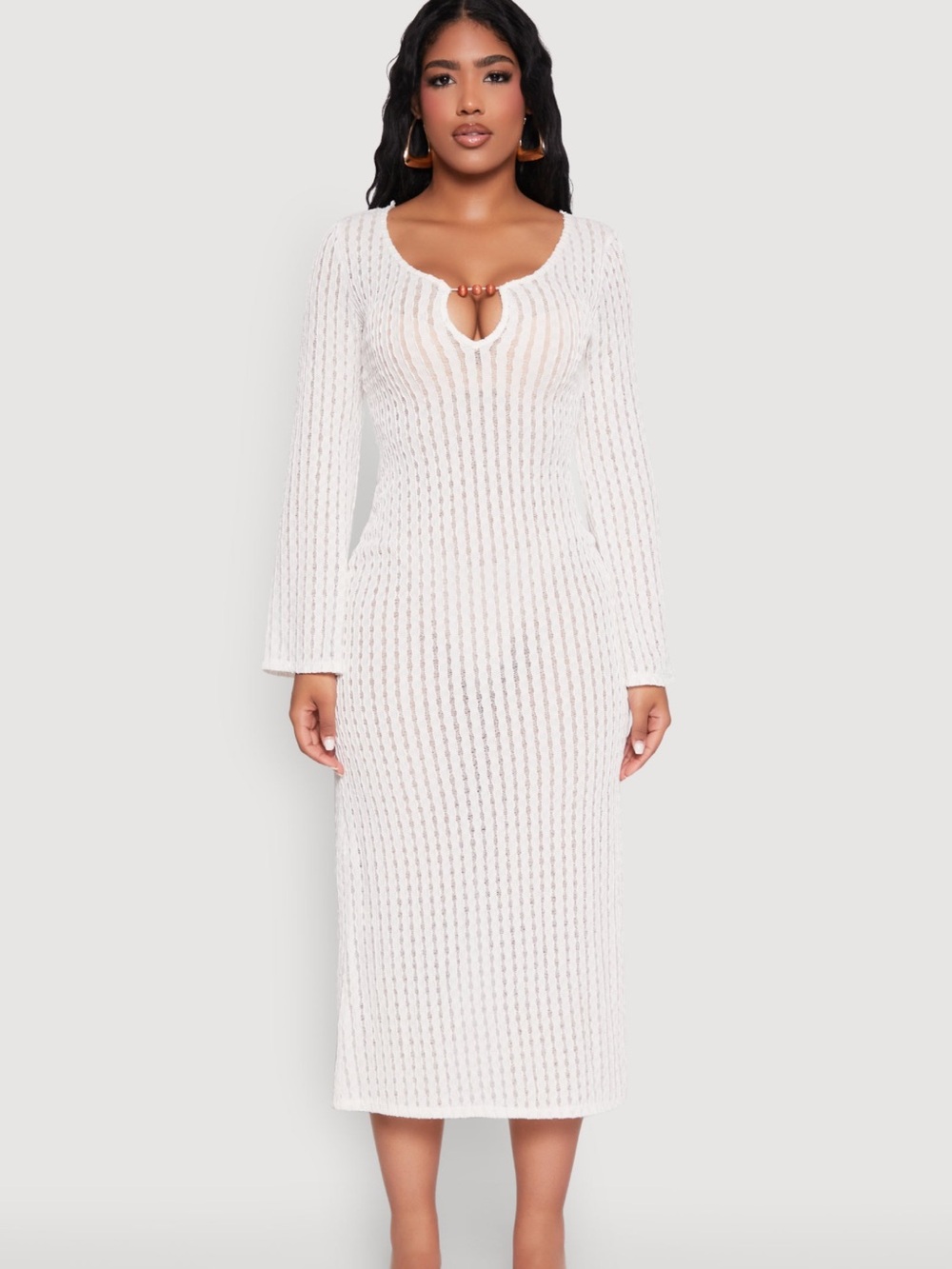 Rainbow Cream Knit Maxi Dress with Keyhole Detail